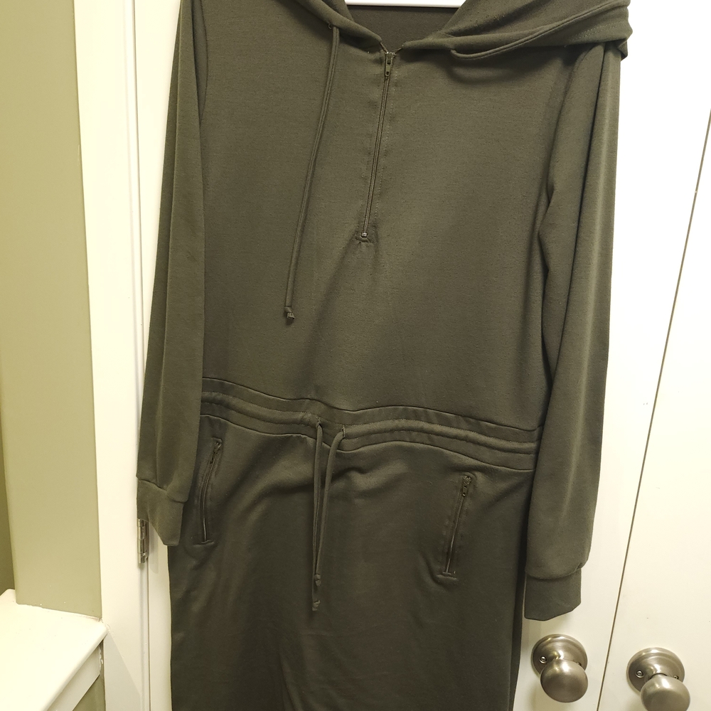 Olive Green Hoodie Dress with Drawstring Waist